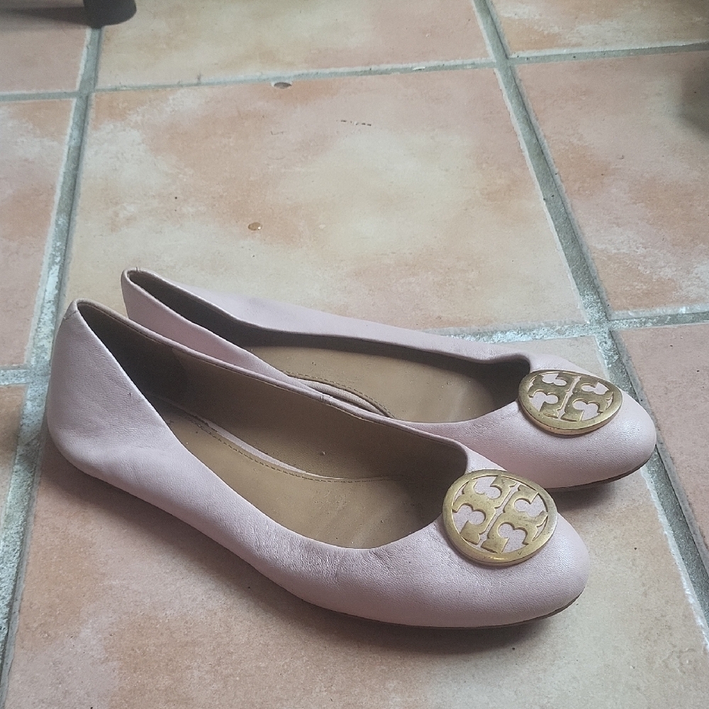 Tory Burch Pink Flats with Gold Medallion